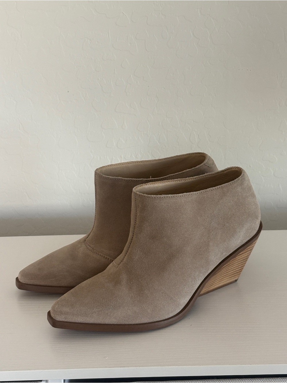 Seychelles Taupe Suede Slip-On Wedge Mules